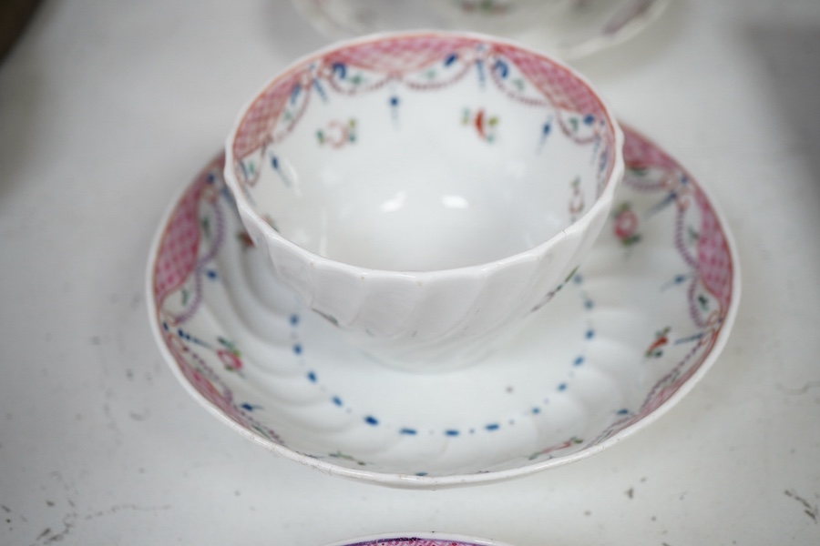 Nine pieces of 18th century New Hall, tea bowls and saucers etc